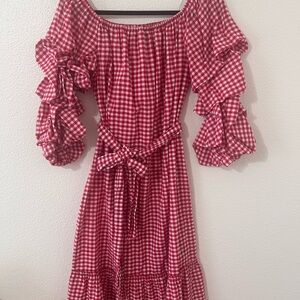 Who What Wear Red Gingham Long Sleeve Dress